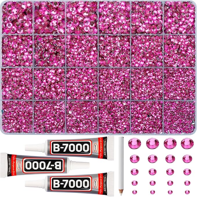 31000Pcs Dark Pink Rhinestones for Bedazzling, Flat Back Resin Jewel Crystal by Worthofbest