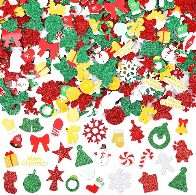 SEPGLITTER 600Pcs Christmas Foam Sticker Xmas Glitter Self Adhesive Sticker | by SEPGLITTER