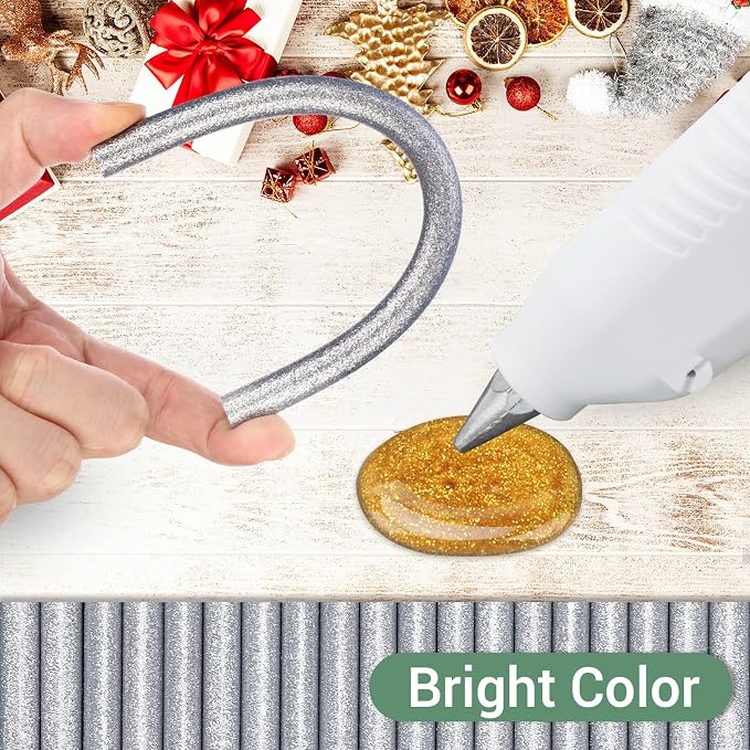 Glitter Silver Hot Melt Glue Stick, Manarty 24 PCS 0.43 Dia x 8" Long Fbric - Image 3