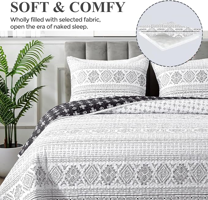 Andency Black White California King Quilt Set, 3 Pieces Boho Lightweight Soft - Image 3