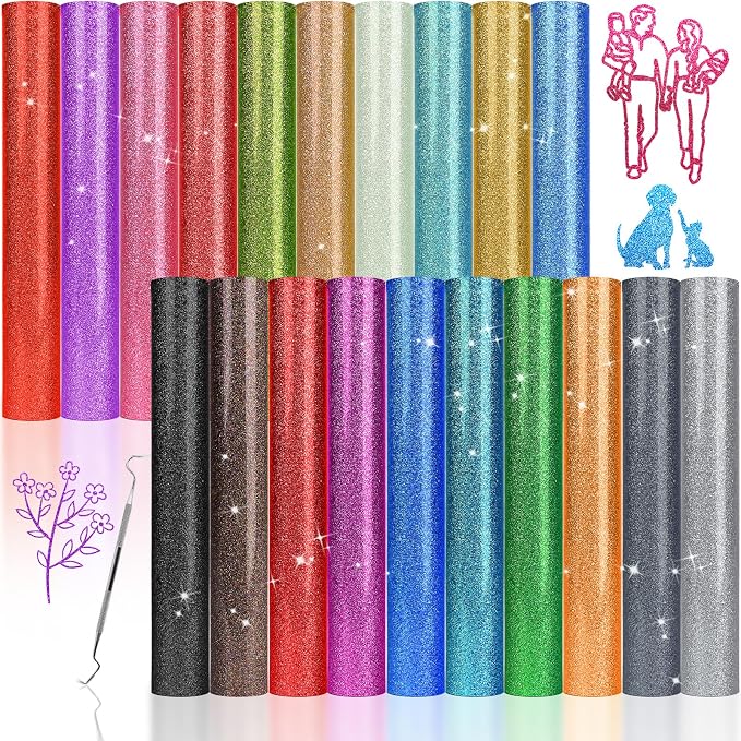 20 Pack Glitter HTV Vinyl 12" x 5FT Heat Transfer Iron On Vinyl Bundle | 20 - Image 8