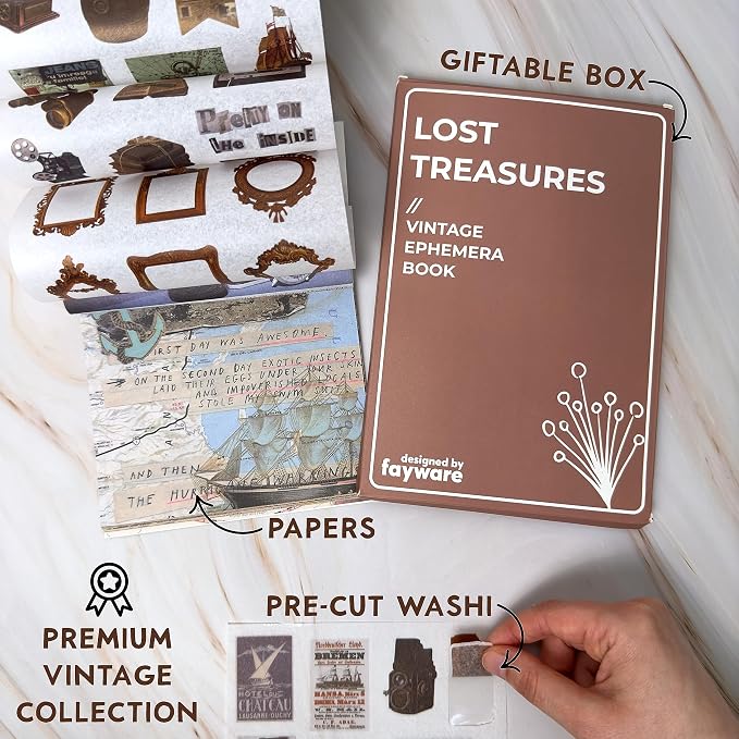 Fayware 411 Vintage Washi Stickers & 20 Scrapbook Papers Ephemera - Image 3