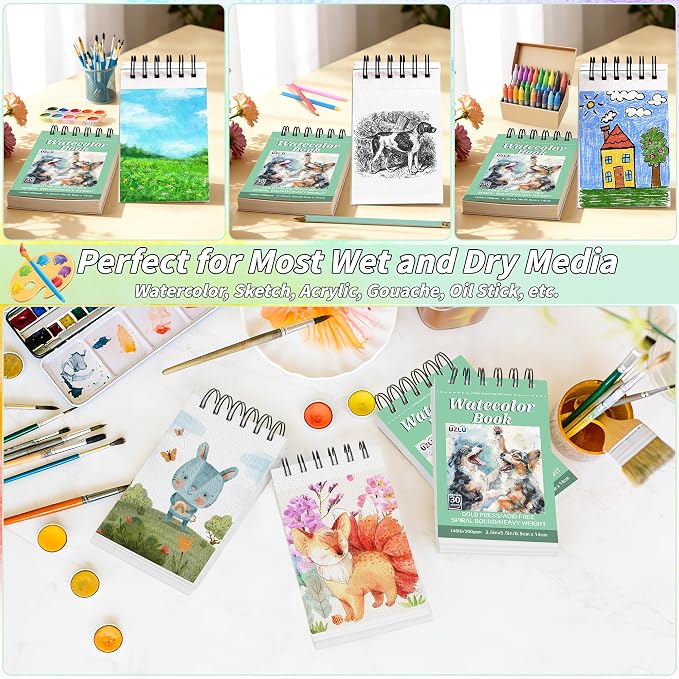 6 Pack Watercolor Paper Pad, 3.5x5.5 Inch Water Color Paper, 140lb/300gsm - Image 5