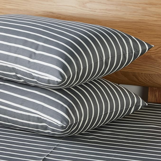 JELLYMONI 100% Natural Cotton 2pcs Striped Duvet Cover Sets, Dark Grey Duvet - Image 6