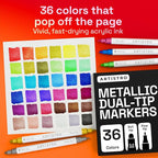 ARTISTRO 36 Metallic Dual-Tip Acrylic Paint Markers – Paint Pens Set - Image 2