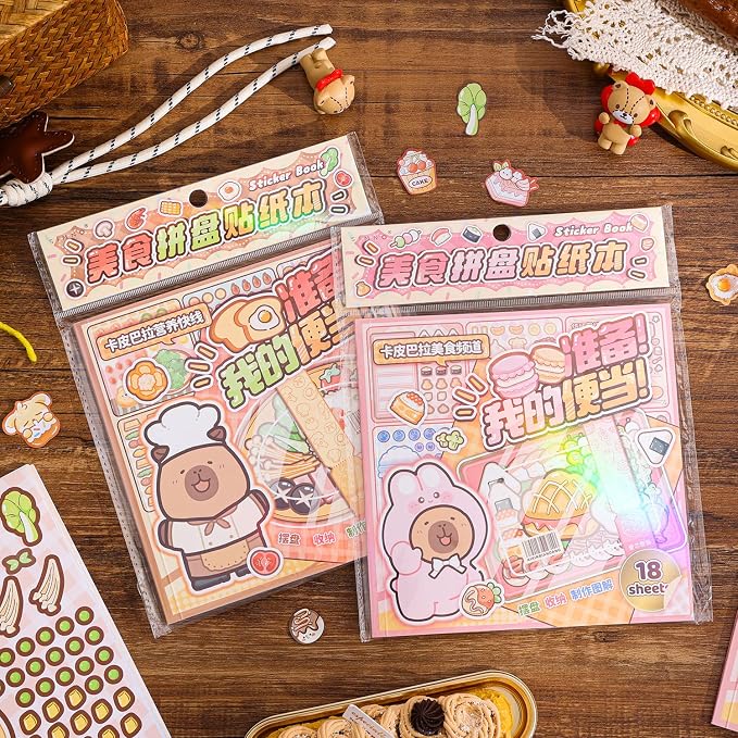 Girl's Japanese Kawaii Food Platter Scene Sticker Book, 18 Sheets DIY Lunchbox - Image 3