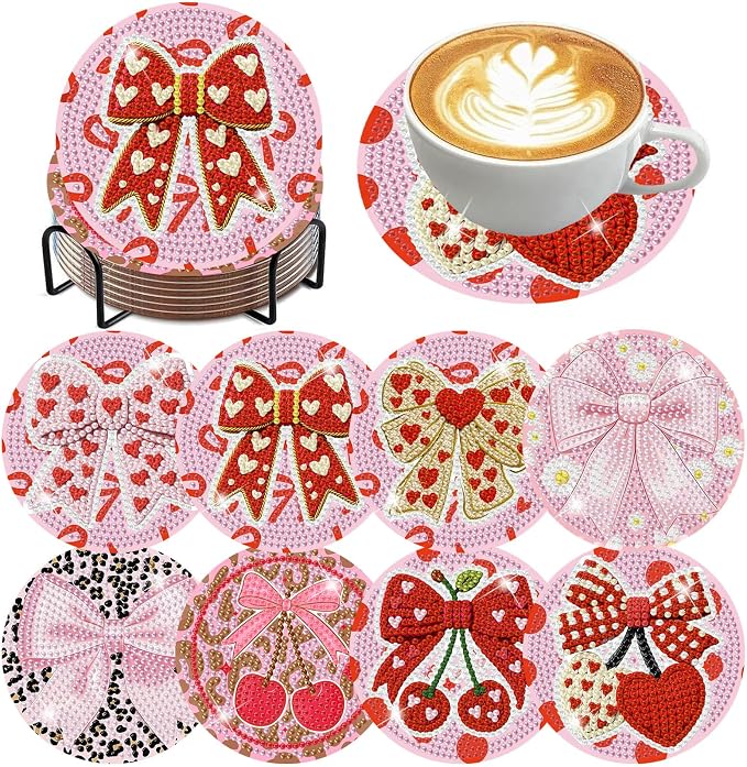 Axquilon 8 Pcs Pink Bow Diamond Art Coasters Kit by Axquilon