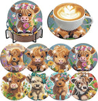 ijbnhd 8 Pack Highland Cow Diamond Art Coasters Kits | Cow Diamond Painting by ijbnhd