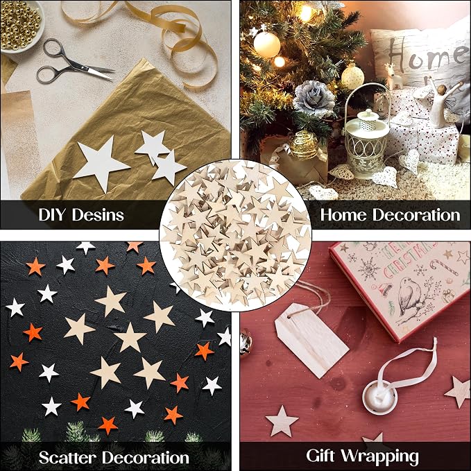 Small Star Unfinished Wood Cutout – Basswood Laser Cut Craft Stars, Mixed Sizes - Image 3