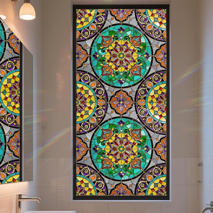 Stained Glass Window Privacy Film Static Cling by AOHMPT