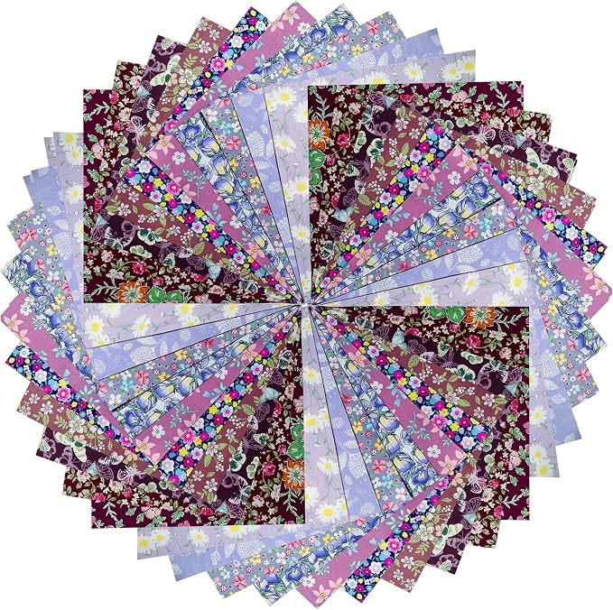 HANPATQUI 50PCS 5 x 5 inch Purple Printed 100% Cotton Fat Quarters Fabric by HANPATQUI