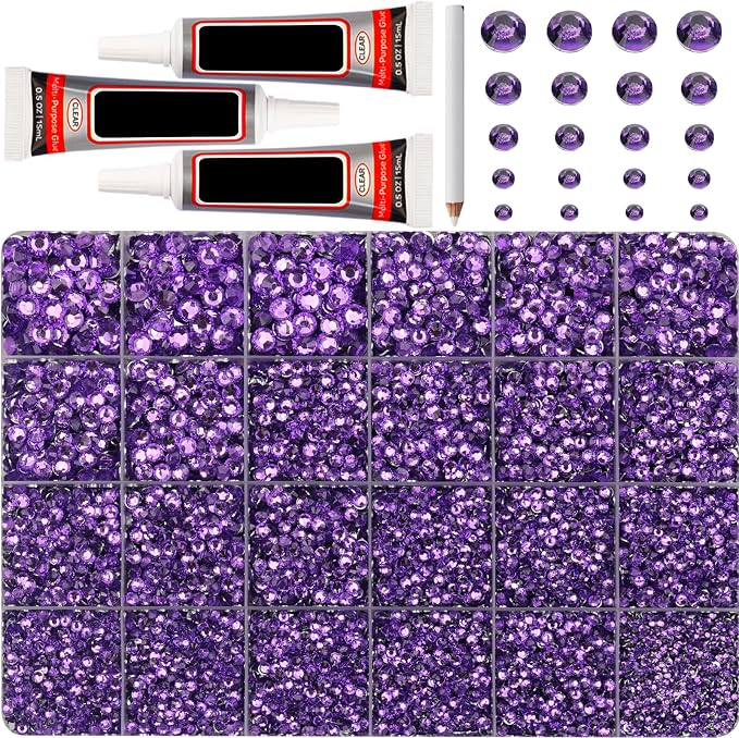 32000Pcs Amethyst Rhinestones for Bedazzling, 6mm Flatback Gems Bedazzler Kit by Worthofbest