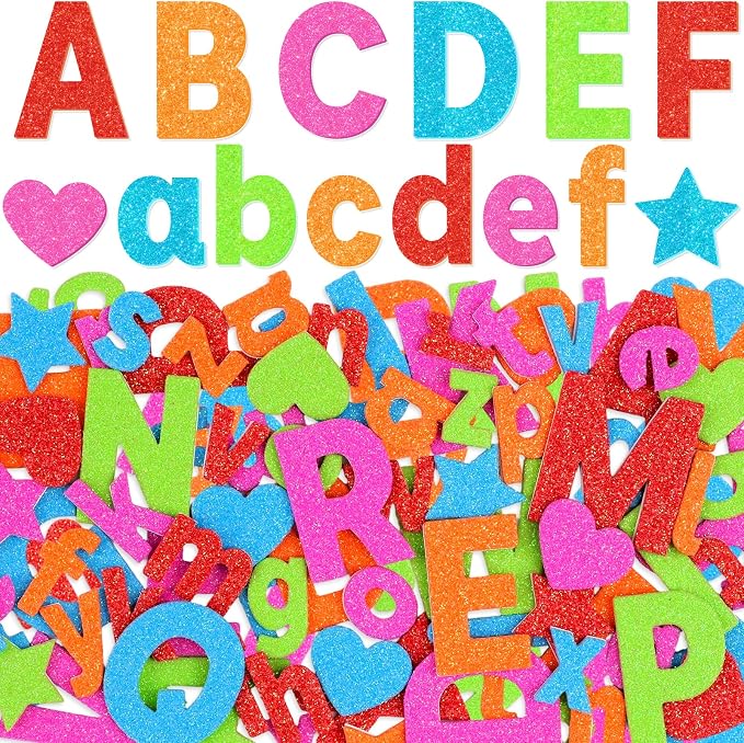 Glitter Foam Letter Stickers 335 Pcs Self-Adhesive Uppercase & Lowercase ABC by Unknown