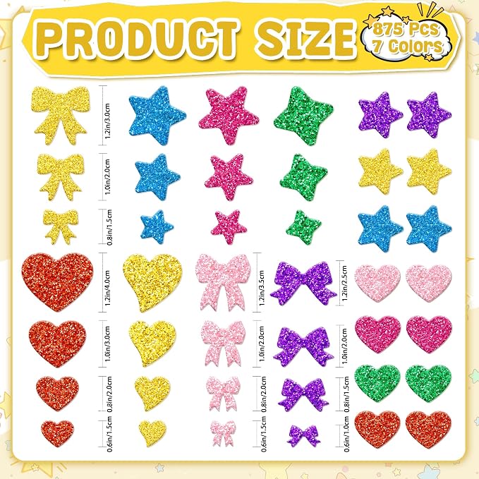 Foam Stickers, 7 Sheets 3D Glitter Foam Heart Stickers, Self-Adhesive EVA Foam - Image 2