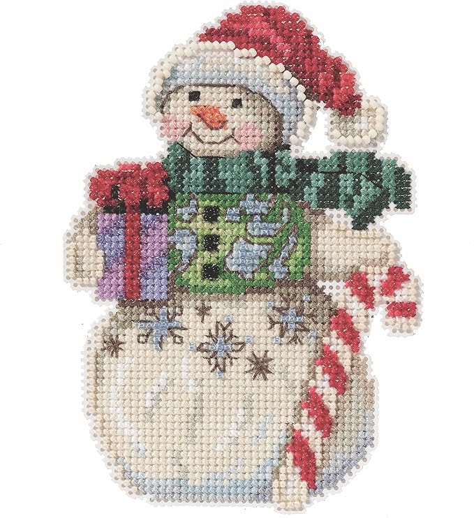 Snowman with Candy Cane Counted Cross Stitch Ornament Kit Mill Hill 2021 Jim by Mill+Hill