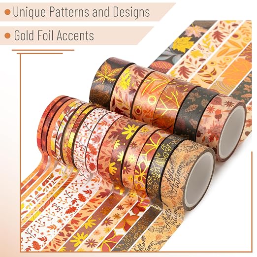 Mr. Pen- Washi Tape Set, 21 Rolls, Autumn Leaves | 5.5 Yards/Roll, Washi Tape - Image 3