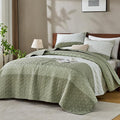 Andency Queen Quilt Bedding Set Weat Green, 3 Pieces Patchwork Summer Striped by Andency