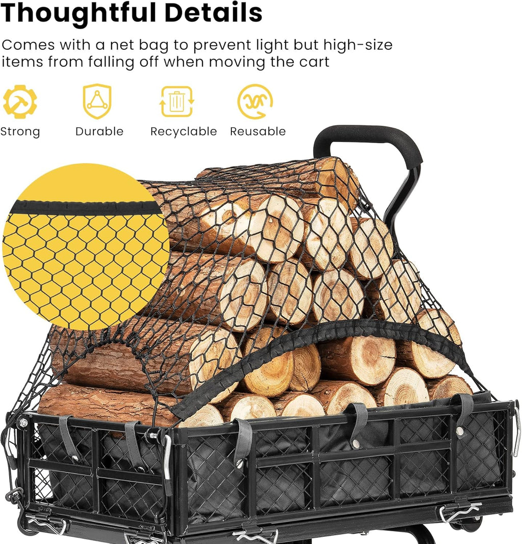 VIVOHOME Heavy Duty 400 Lbs Capacity Mesh Steel Garden Cart Folding Utility Wagon with Removable Sides Black