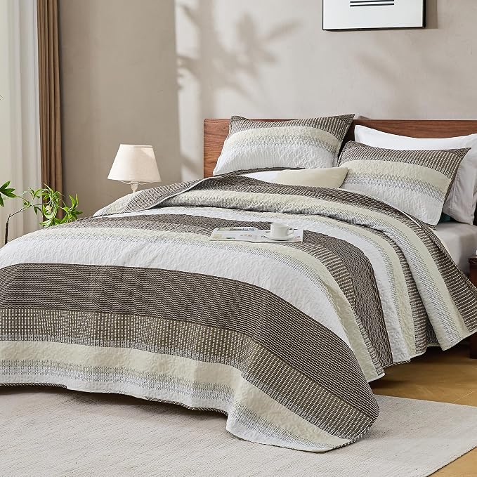 Andency California King Quilt Set Mocha Brown, 3 Pieces Ultra Soft Lightweight - Image 7