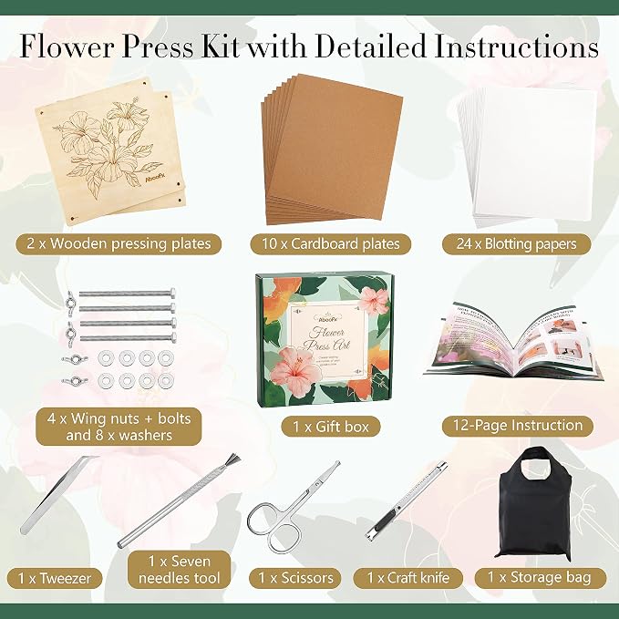 Aboofx Flower Press Kit, Craft Kits 11"x11" 10 Layers Wooden Flower Pressing Kit - Image 6