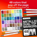 ARTISTRO 48 Metallic Dual-Tip Acrylic Paint Markers – Paint Pens Set - Image 2