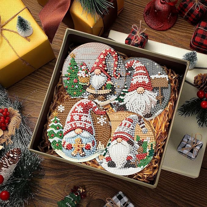 Clendo 8 PCS Christmas Gnome Diamond Art Coaster Kits - Image 2