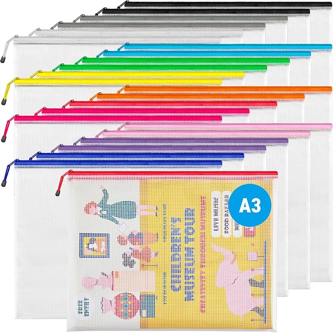 JARLINK A3 Mesh Zipper Pouch, Extra Large Waterproof File Bags, Board Games by JARLINK