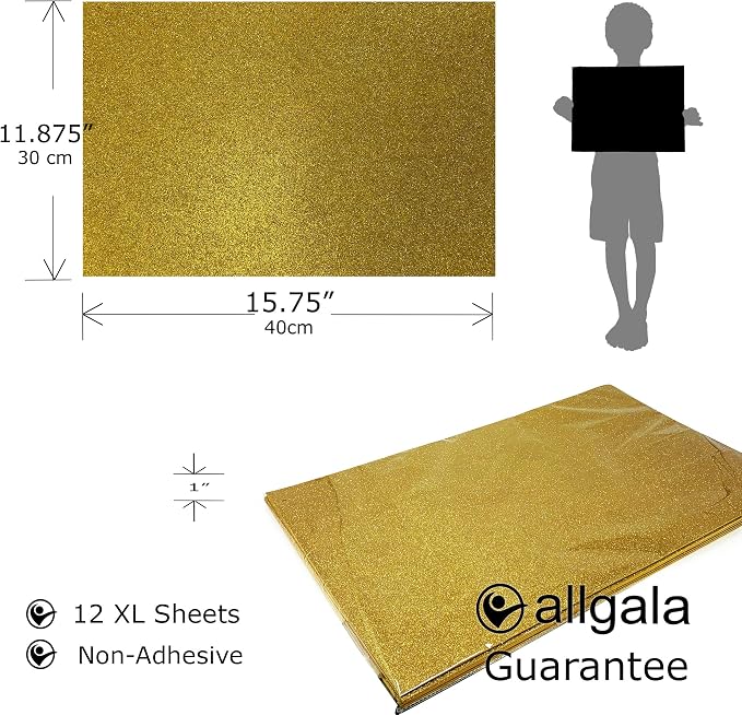 Allgala X-Large Glitter EVA Foam Sheets 12 Pack 12x16 inch Paper Sheets-Gold - Image 2
