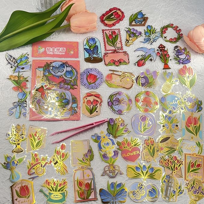 50Pcs Flower Stickers for Scrapbooking Journaling Junk Journal Scrapbook - Image 6