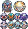 ijbnhd 8 Pcs Butterfly Diamond Painting Coasters Kits by ijbnhd