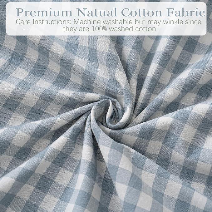 2 Pack Blue White Plaid Gingham Ruffle Pillow Shams Standard Size 20x26 inches - Image 5