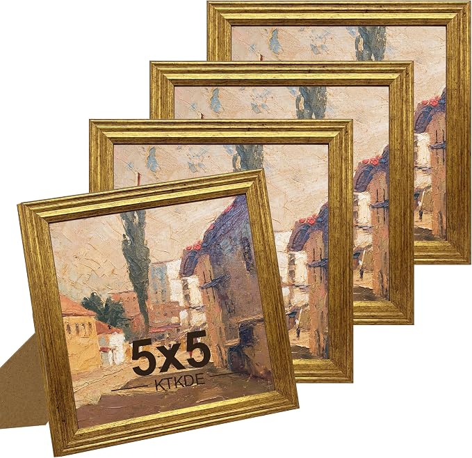 KTKDE 5x5 Picture Frame Set of 4, Ornate Vintage Gold Photo Frames - Image 7