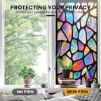 Stained Glass Window Privacy Film: Non-Adhesive Sun and Landscape Mosaic Design - Image 5