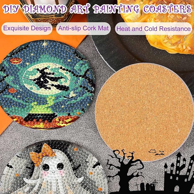 Axquilon 8 Pcs Halloween Diamond Art Coasters Kit - Image 6
