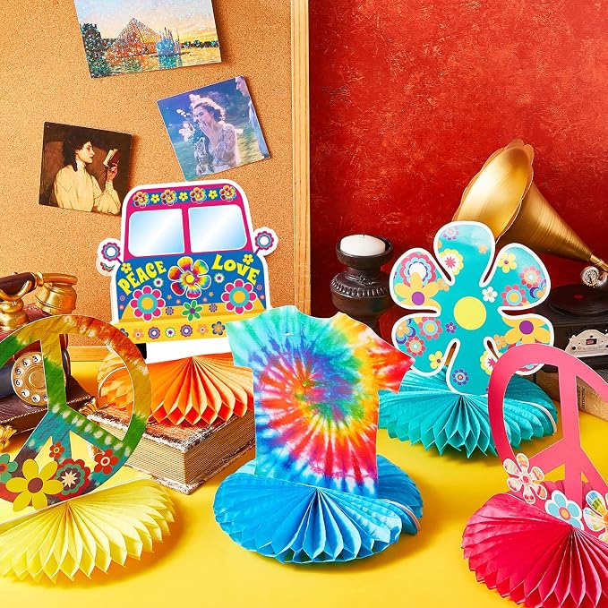Nezyo 12 Pcs Tie Dye Hippie Party Honeycomb Centerpieces Decorations 60's 70s - Image 4