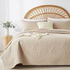 WURUIBO Beige Quilt Set King/Cal King Size, Embossing Microfiber Bedspreads by WURUIBO
