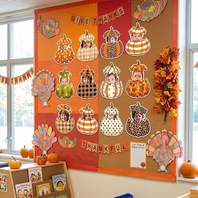 Gersoniel 72 Pcs Kid Fall Pumpkin Decor Autumn Bulletin Board Cutout | Autumn - Image 4