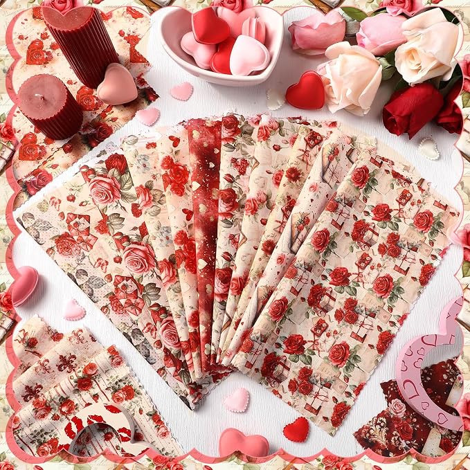 HunnmingRe 20 Pcs 10''x10'' Vintage Valentines Quilting Fabric Square Bundle - Image 3