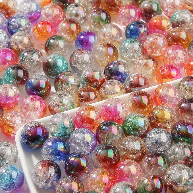 16mm Acrylic Beads 100pcs Ab Crackel Color Bead Loose Space Focal Beads by BERMRO