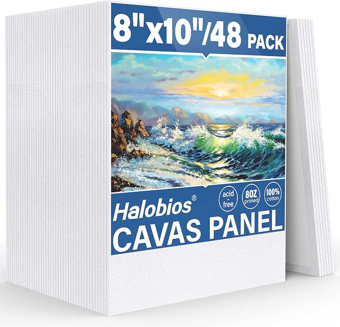 Halobios Canvas Boards for Painting 8x10 Inch, 48 Pack Blanck Canvas Panels Art by Halobios
