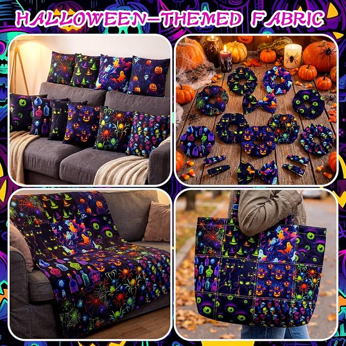 HunnmingRe 20 Pcs 10''x10'' Neon Halloween Quilting Fabric Square Spooky Ghost - Image 6