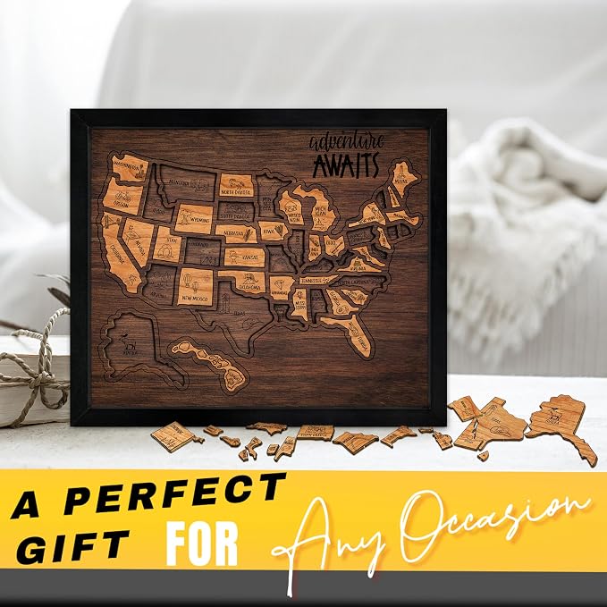 flinelife USA Landmarks Travel Map, Wooden USA Map Puzzle - Image 8