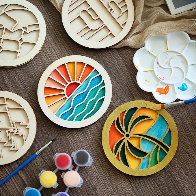 Temlum Wooden Coasters Painting Kit, Paint You Own Coaster Wooden Painting - Image 3