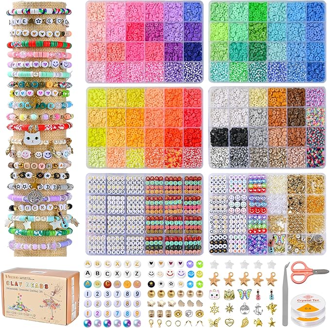 wuzoe Friendship Bracelet Kit, 96 Colors Polymer Clay Beads & 1200 Letter by Unknown