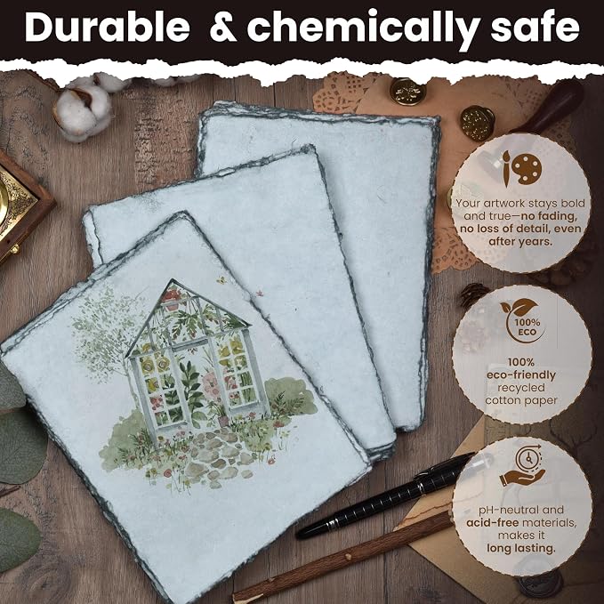 LEATHER VILLAGE Grey Deckled Edge Handmade Watercolor Paper 9.5x12.5 | 50 - Image 3