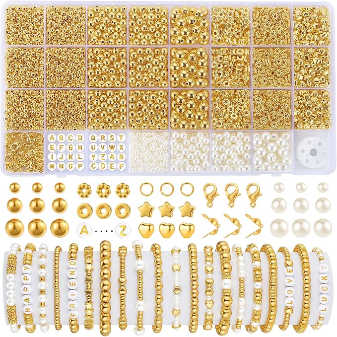 Funtopia Spacer Beads for Jewelry Making, 4mm 6mm 8mm Spacer Loose Ball Bead by Funtopia