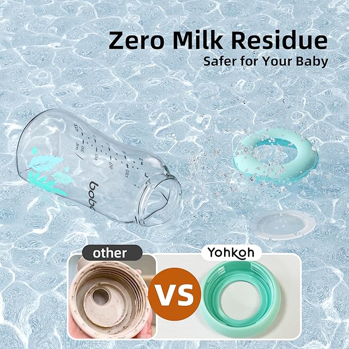 YOHKOH Glass Breast Milk Storage Bottles - 100% Leak-Proof, BPA-Free Breastmilk Storage Containers, Freezer & Dishwasher Safe, Ideal for Nursing Mothers (Multicolor, 5.4oz (Pack of 6))