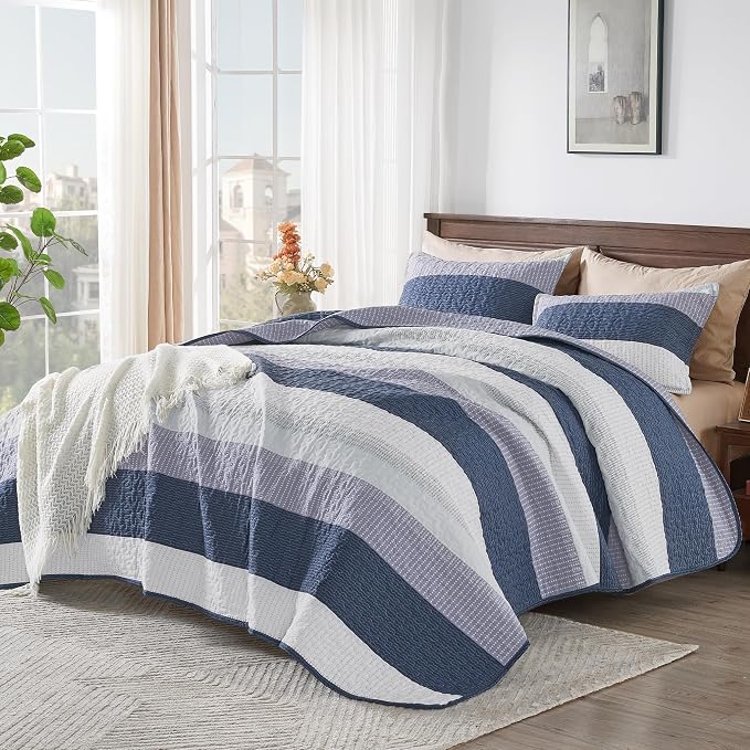 Andency King Size Quilt Set Mineral Blue, 3 Pieces Summer Ultra Soft - Image 2