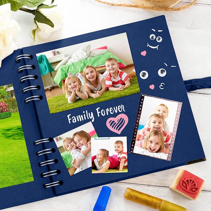 Bstorify Square Scrapbook Photo Albums 7 x 7 Inch Blue Hardcover - Image 7