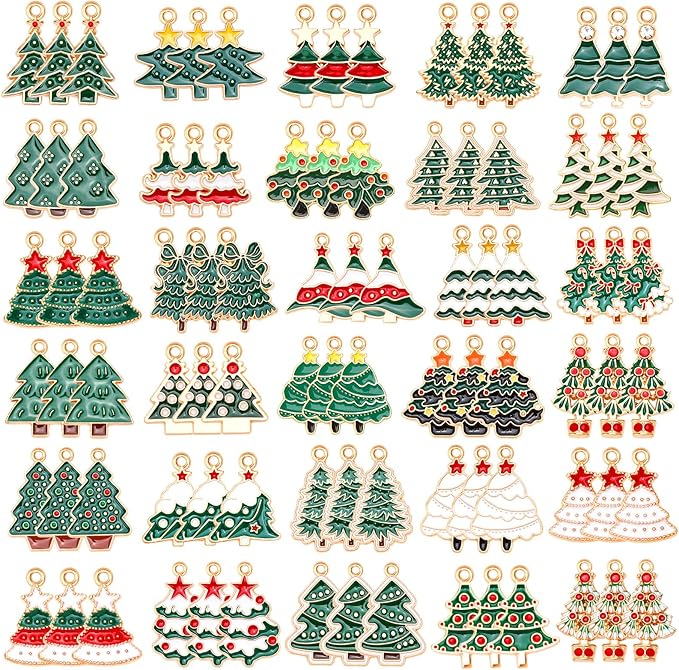 SANNIX 90 Pcs Christmas Charms for Jewelry Making, Christmas Tree Charms by SANNIX